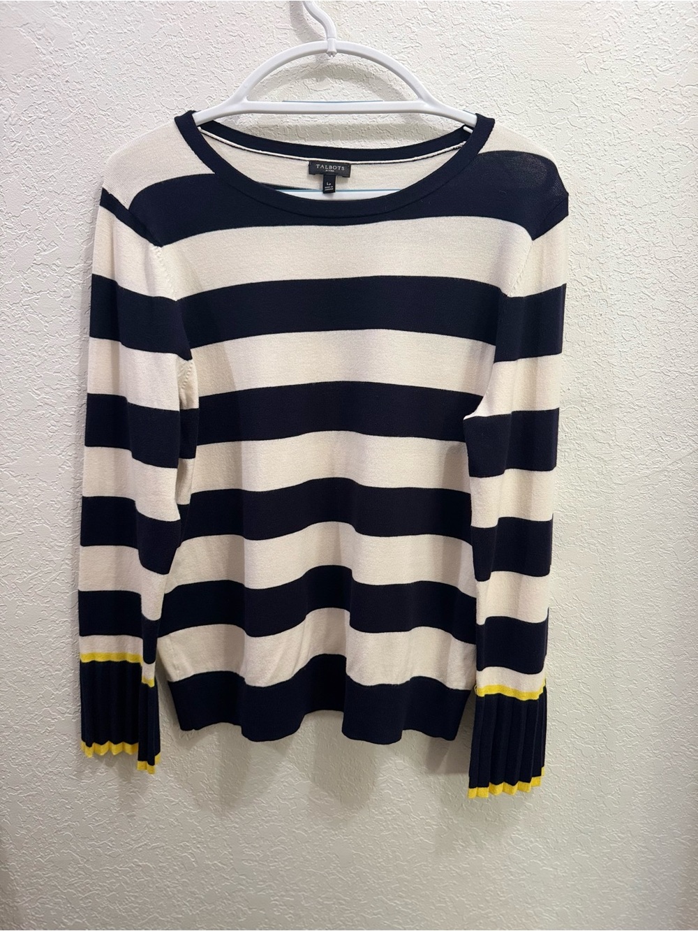 Talbots LP Striped Preppy TippedCuff Flounce Sleeves Pullover Crewneck Sweater